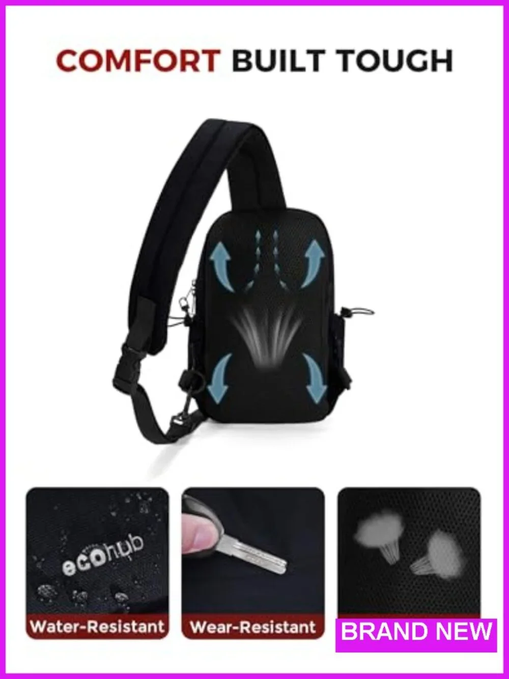 Anti-Theft RFID Blocking Sling Backpack Water-Resistant Crossbody Daypack with